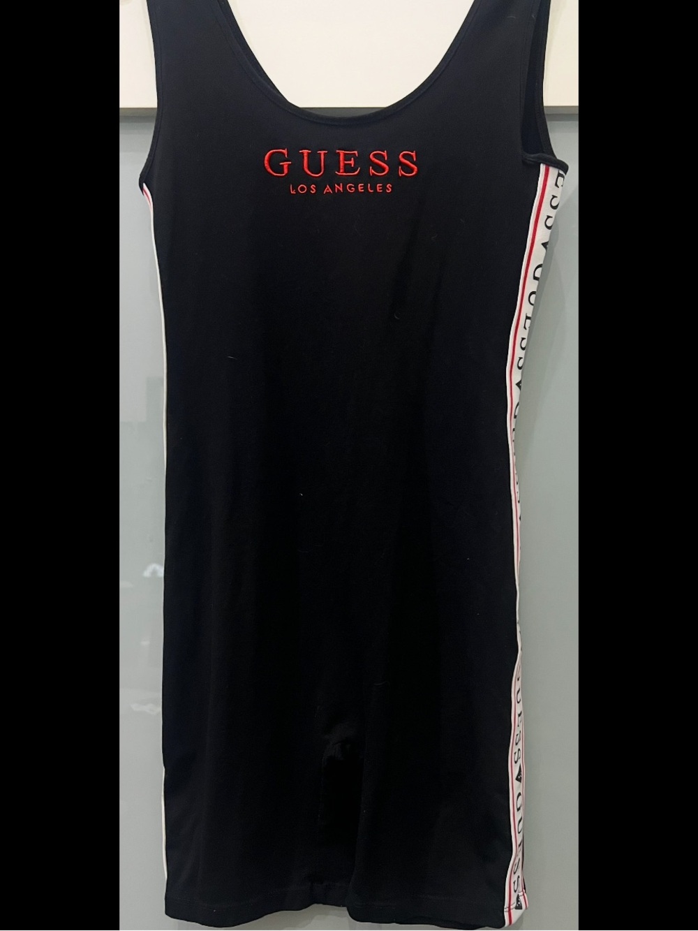 GUESS Black Biker Shorts One Piece  with Red Logo and White Side Tape M